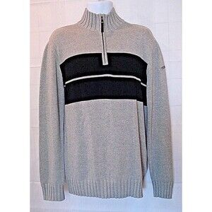 Nautica Jeans Company Sweater Pullover Striped ¼ Zip Mens Size L